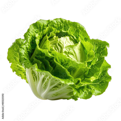 A vibrant head of crisp Romaine lettuce isolated on a solid black background.