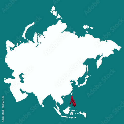 Philippines Country highlighted 3D map on Asia continent map vector illustration	