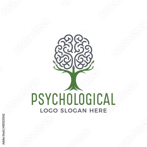 Psychological logo with brain tree design for mental health branding