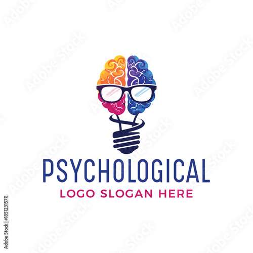 Vibrant psychological logo with brain and glasses for creative projects