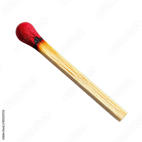 A close-up macro shot of a single, unlit wooden matchstick against a stark black background.