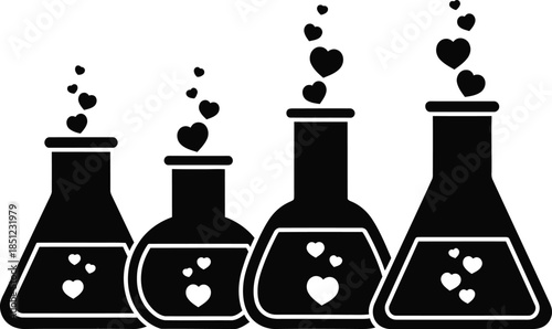 Love Chemistry Experiment Icon with Bubbling Hearts