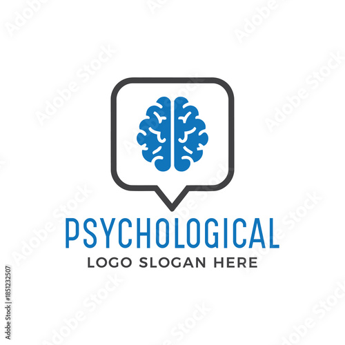 Psychological logo with brain in speech bubble for mental health branding