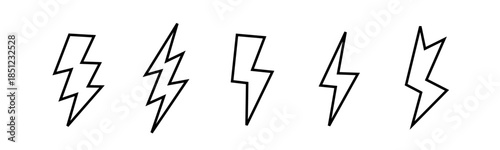 A collection of stylized lightning bolt icons, ideal for energy and power concept designs.