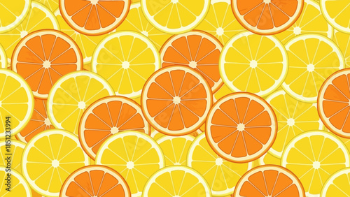 Seamless pattern of fresh orange and lemon slices citrus fruit background