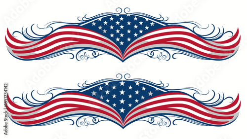 American flag banner swirls decoration element vector illustration