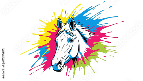 Colorful horse head splash art design