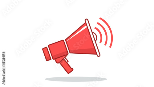 Red megaphone icon with sound waves isolated on white background