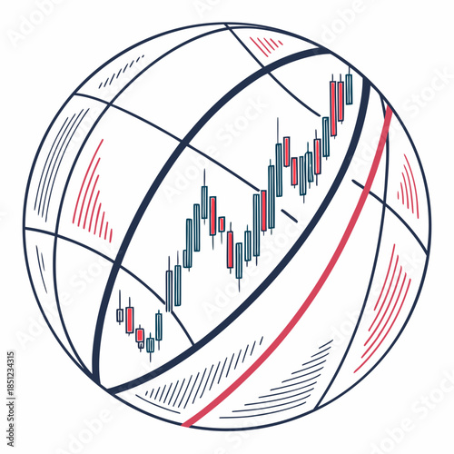 Abstract modern digital finance chart sphere with candlestick graph