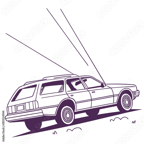 White station wagon with purple outline and energy wave lighting