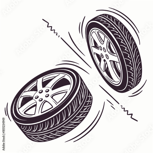 Car tires rotating in perspective motion rotating tires 2