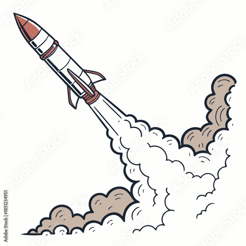 Cartoon rocket launching with smoke trail