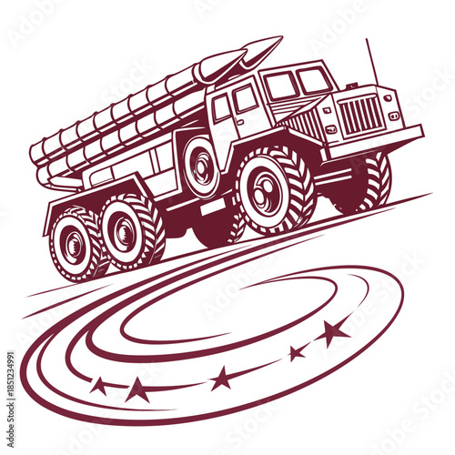 Red missile truck turning wheel effect