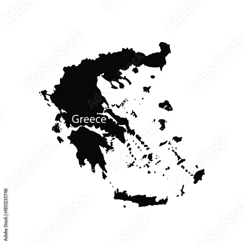 Greece map vector black color isolated on gray checkered background