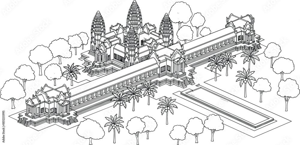 Obraz premium Ancient temple complex isolated on transparent background