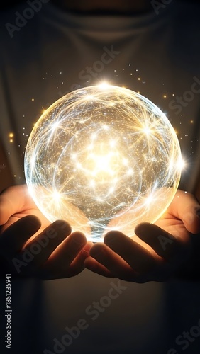 Hold the future in your hands with this mesmerizing glowing orb, perfect for illustrating innovation, connectivity, and global networks, a stunning visual element.