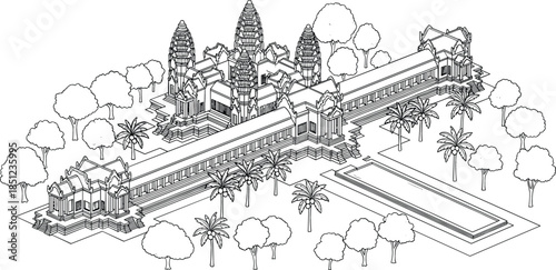 Ancient temple complex isolated on transparent background