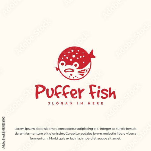 Cute Puffer Fish Logo Mascot Illustration, Cute puffer fish logo design with playful mascot style, ideal for seafood, kids brand, or creative logo.