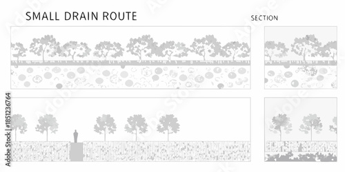 Illustrative diagram of a small drain route through a forested landscape section