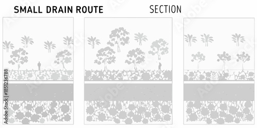 Diagram of a small drain route section showing vegetation and soil layers