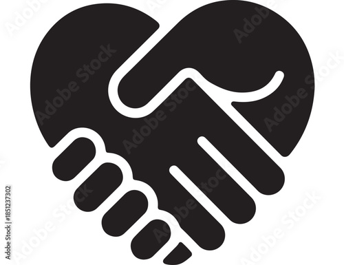 Handshake in Heart Shape with Simple Lines in Monochrome Color on White Background for Partnership Symbol