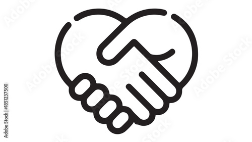 Handshake in Heart Shape Simple Line Art Monochrome Minimalist Icon for Partnership and Charity