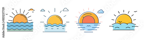 Sunrise over water with clouds and birds