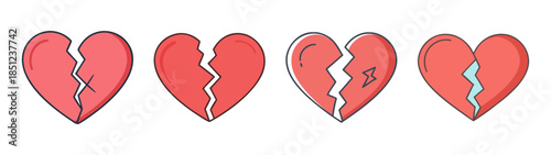 Four broken hearts with different cracks