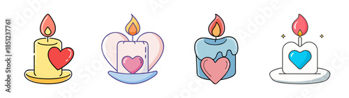 Candle set with heart shaped flame