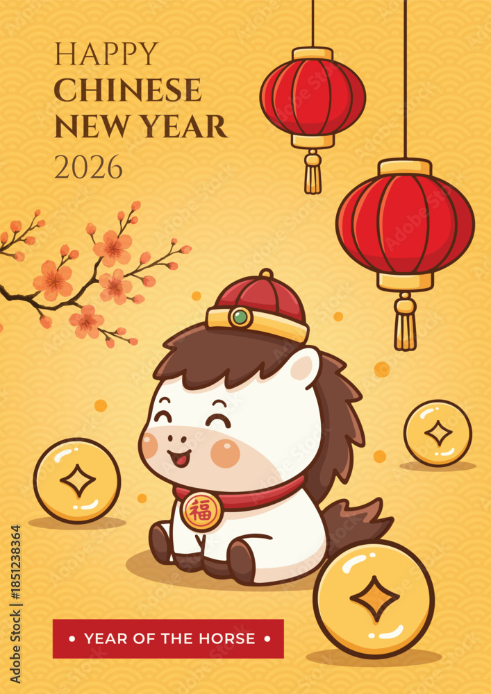 Fototapeta premium Cute Horse Illustration for Chinese New Year 2026 – Year of the Horse Design