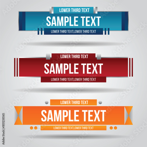 Collection of colorful lower third banners with sample text for video production