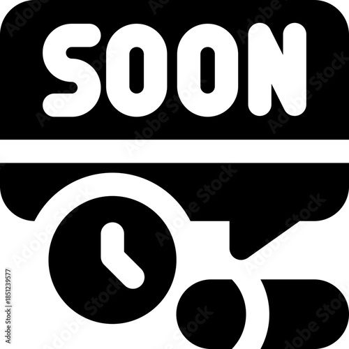 coming soon glyph icon. Strong and solid vector icon for websites, mobile interfaces, presentations, and visual branding. High quality and easy to edit.