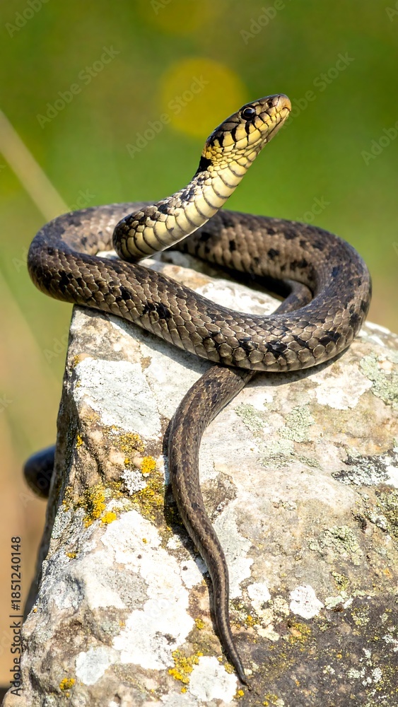 Obraz premium Snake on a rock, vertical shot