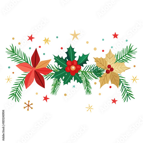 christmas background with holly and berries