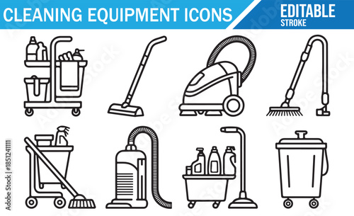 Outline Vector Icons for Home Cleaning, Hygiene, and Sanitation