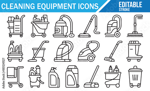 Editable Stroke Cleaning Icons Collection: Domestic & Professional Use