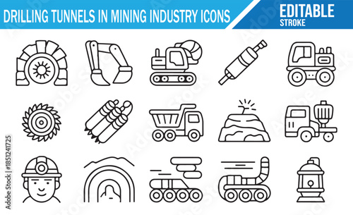 Drilling, Blasting, and Material Transport in Mining Icons
