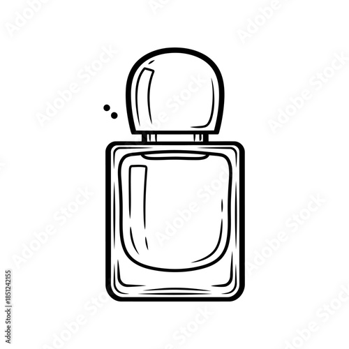Elegant contour illustration of a square perfume bottle with a rounded cap on a white backdrop