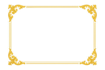 Gold vintage frame with ornate baroque corners, decorative elegant border for luxury design template, transparent background