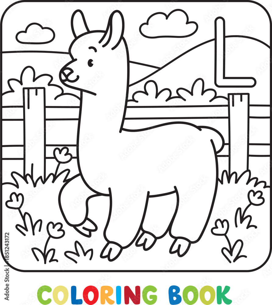 Naklejka premium Funny lama. Animals coloring book for kids. ABC