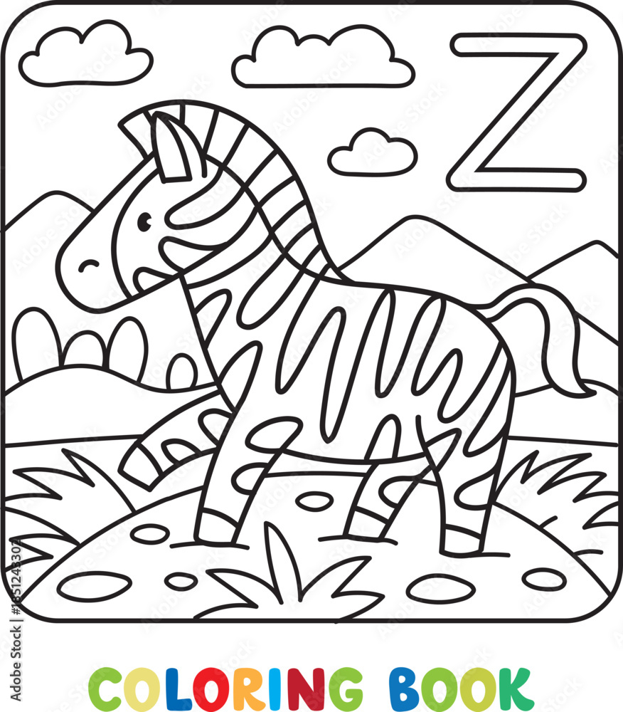 Naklejka premium Funny zebra. Animals coloring book for kids