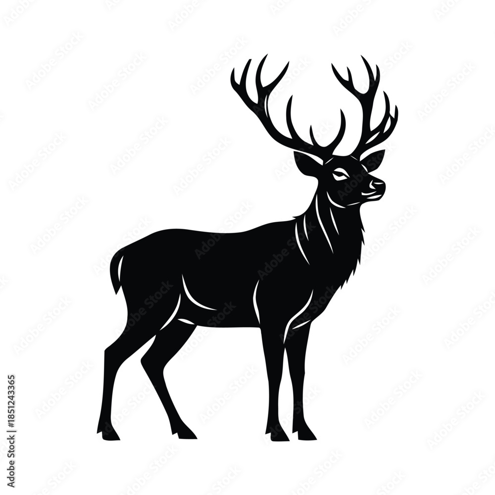 Fototapeta premium Standing Deer Black Silhouette Vector Illustration