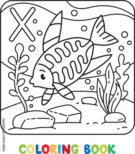Funny x-ray fish . Animals coloring book for kids