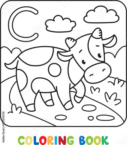 Funny cow. Animals coloring book for kids