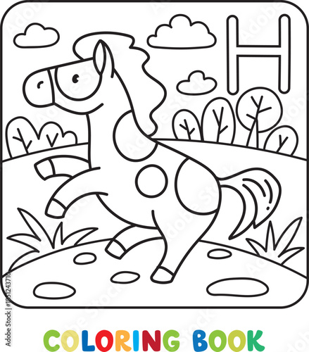 Funny horse. Animals coloring book for kids
