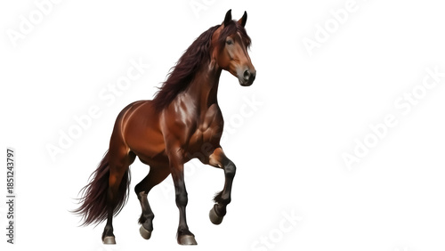 Elegant brown horse PNG isolated on transparent background, majestic animal with flowing mane and tail for equestrian design projects