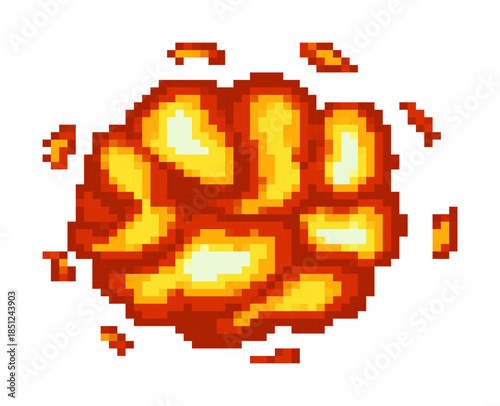 Vibrant retro pixel explosion illustrates dynamic energy for video game design and animation projects.