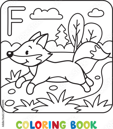 Funny fox. Alphabet F. Animals coloring book
