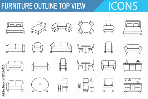 Furniture plan view outline icons for UI and web design