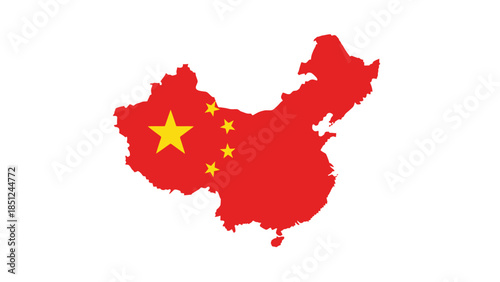 Red Map of China with National Flag Star on Isolated White Background
